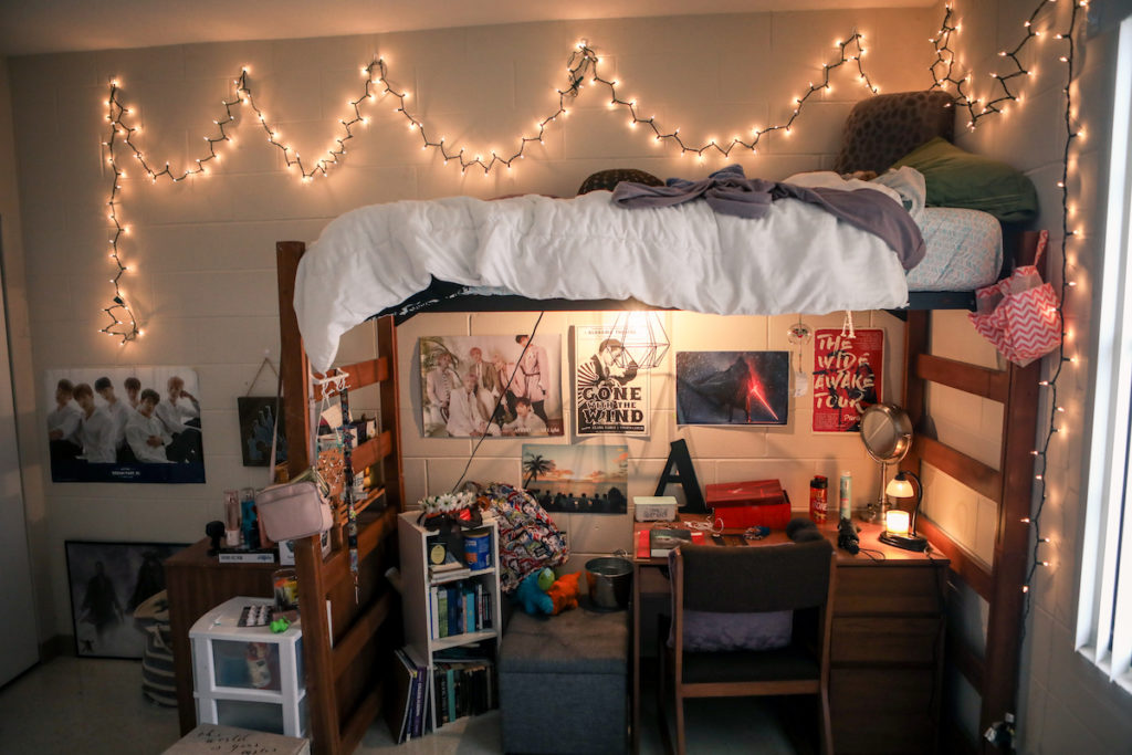 Decorated bedroom in a girl's dorm